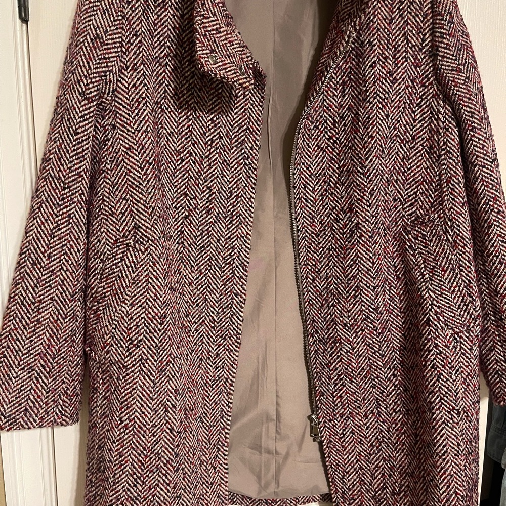 LOFT Red and White Herringbone Trench Coat